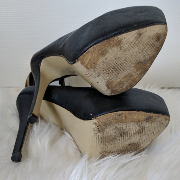 Gold Ankle Cuff Black Platform Heels - Picture 2 of 5